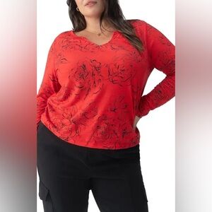 Sanctuary Women's Printed Red and Black Floral Print Long-Sleeve Top NWT Size 1X